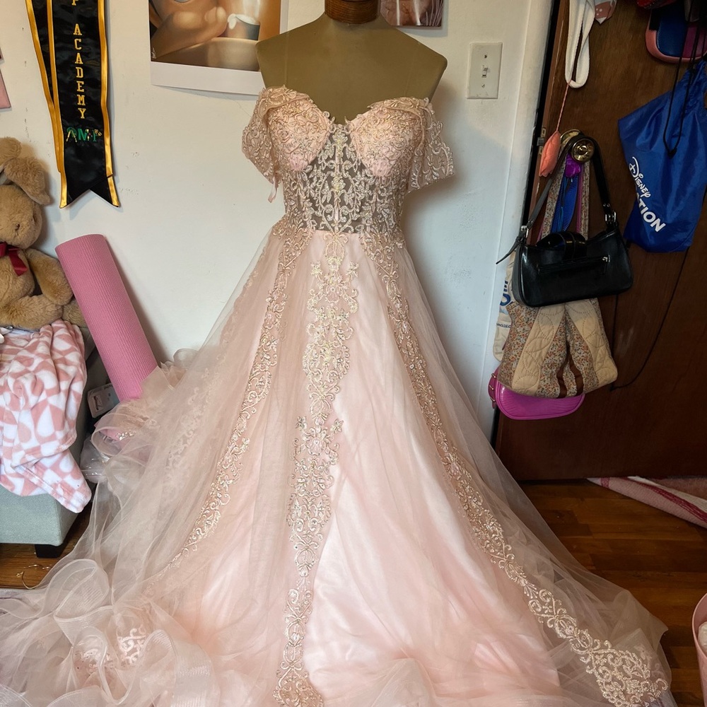 Elegant Pink Off-Shoulder Gown